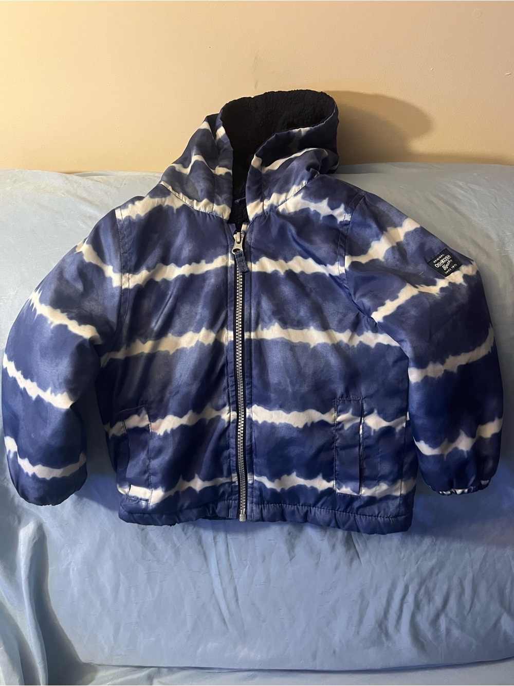 OshKosh B'gosh Navy and White Tie-Dye Fleece Lined Jacket with Hood